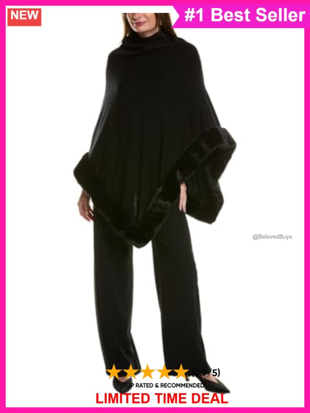Fur Trim Poncho Cape Hooded Pullover Sweater Cape Sleeve Fall Casual